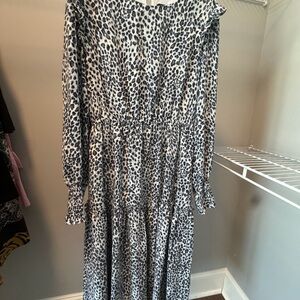Sugarlips Black and White Animal Print Long Sleeve Dress